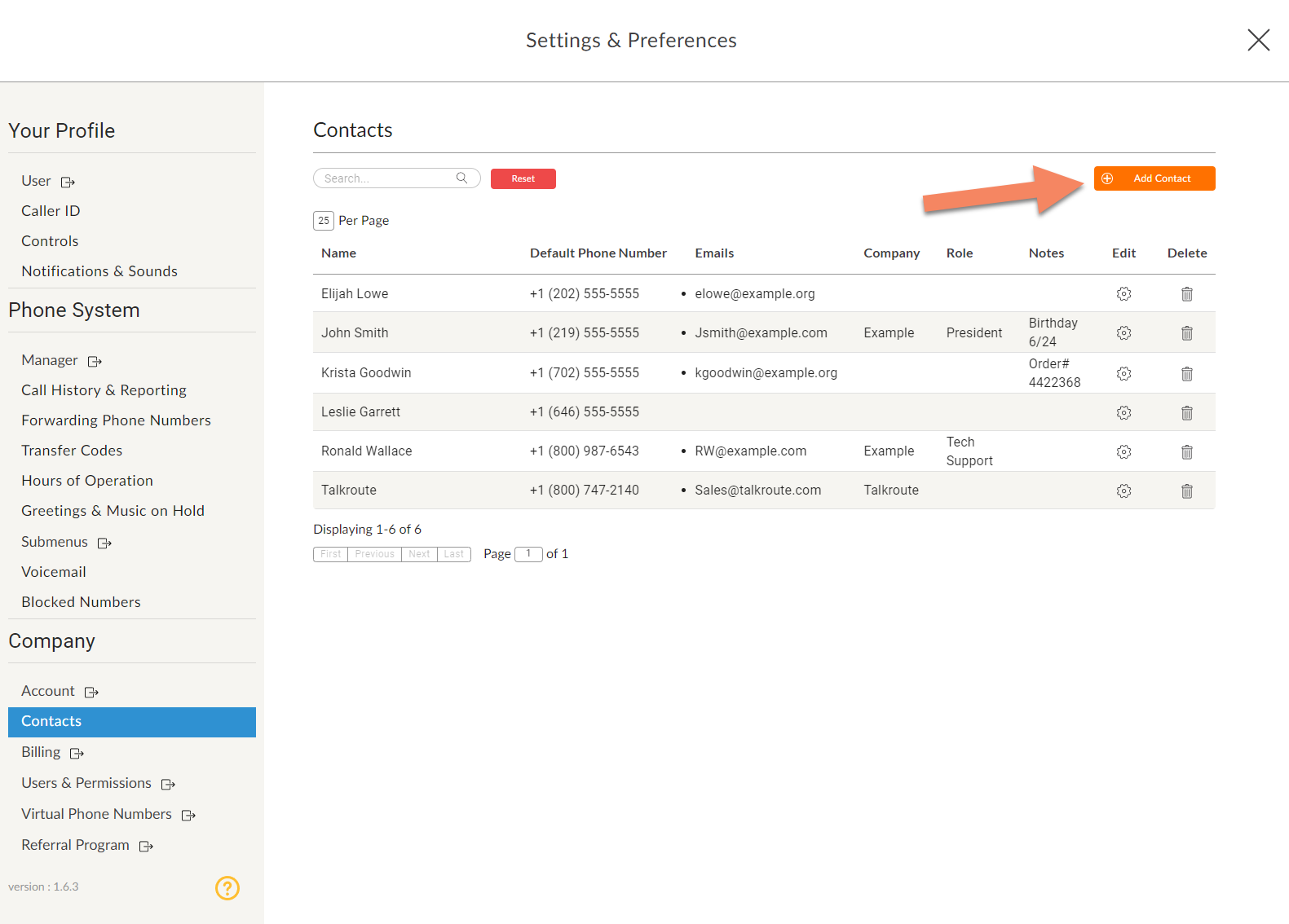 Talkroute Web App Add Contact