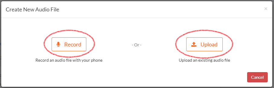 Record or Upload audio file popup