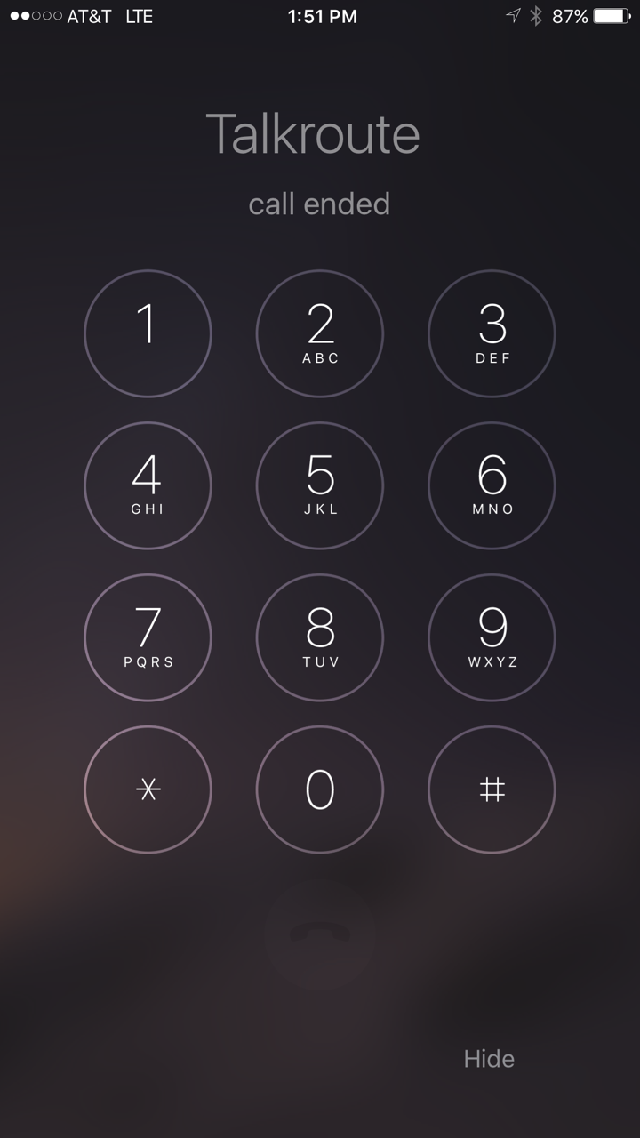 Phone dialer showing end call