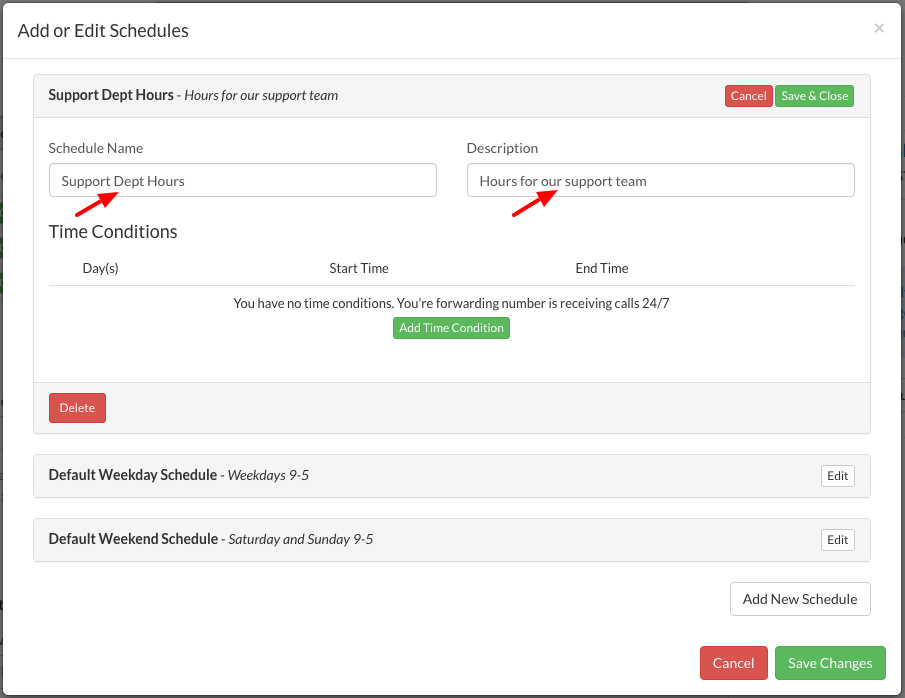 New Schedule Name and Description