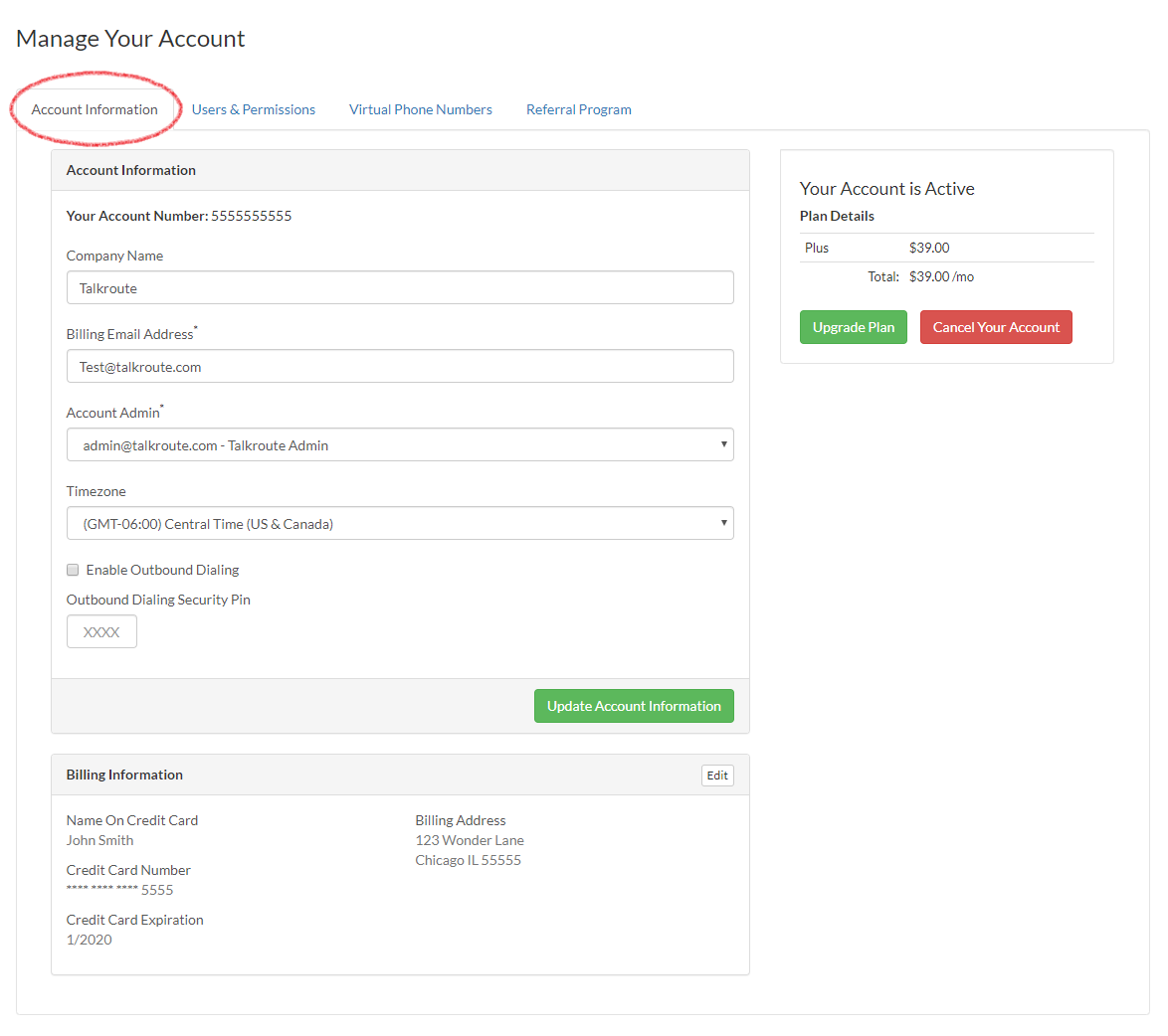 Account Information Tab