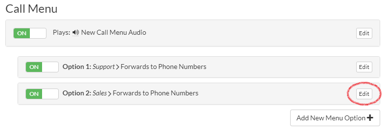 Edit button next to menu option
