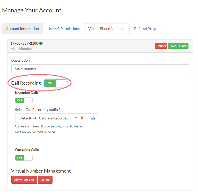 Call Recording Toggle