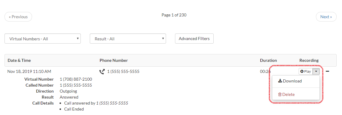 Recording Download Options