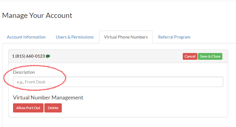 Phone Number Description Field