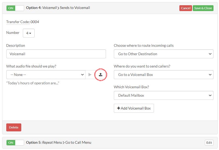 Upload icon next to audio dropdown