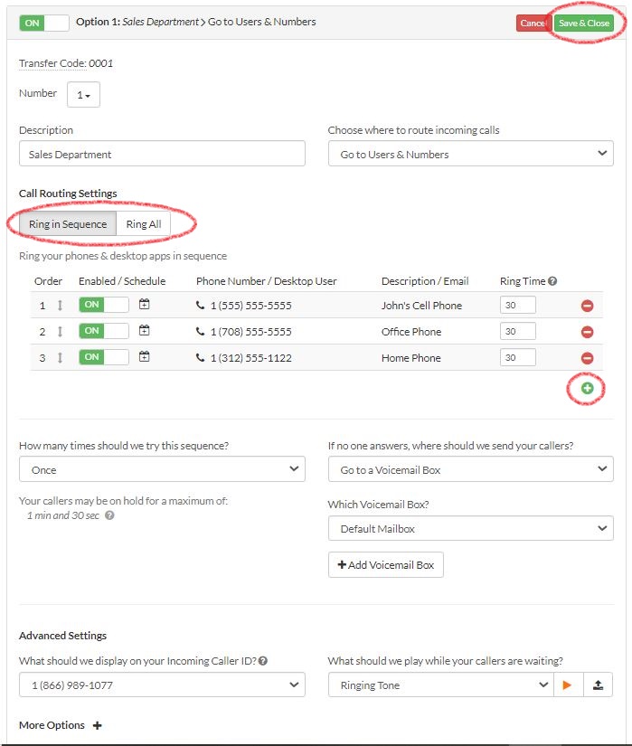 Ring Sequence Forwarding Setup