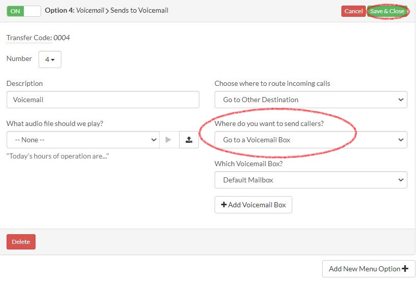 Route to Voicemail Box
