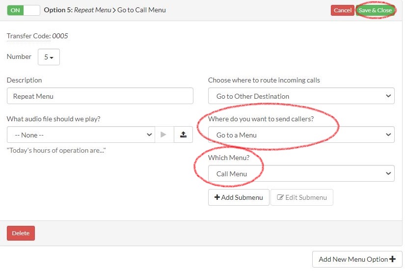 Route Back to Call Menu
