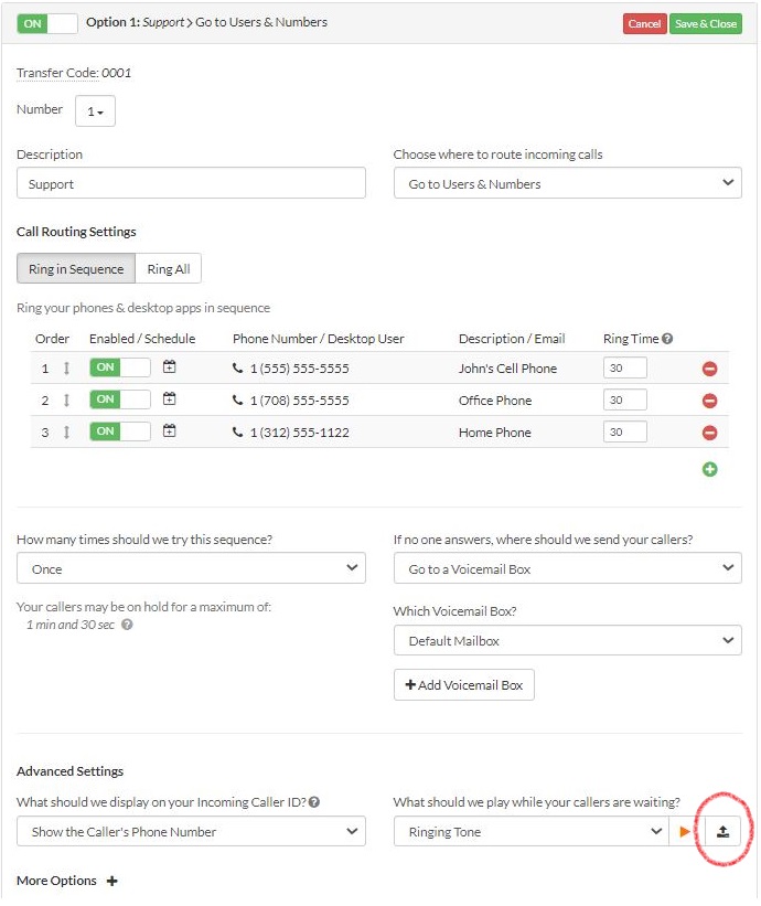 Music on Hold Dropdown