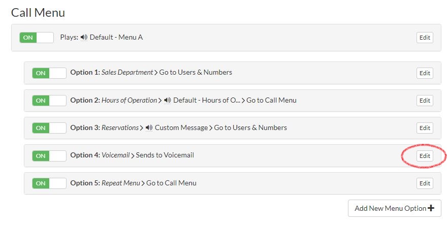 Edit button next to menu option
