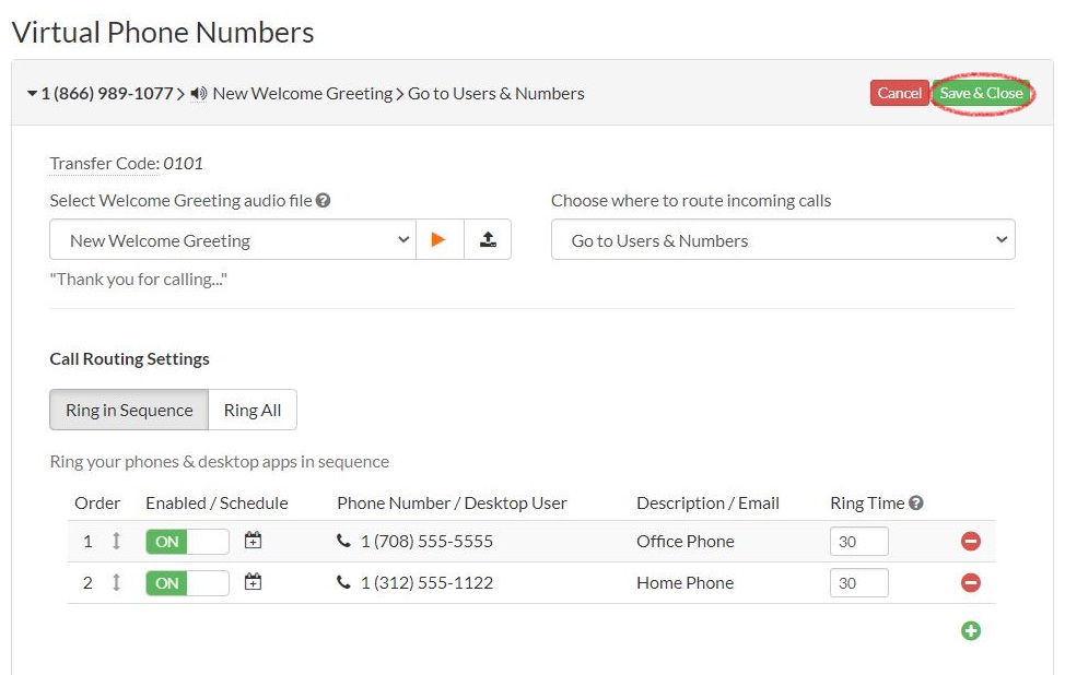 Save and Close button