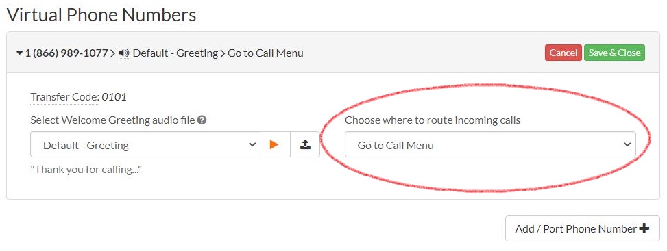 Go to Call Menu Setting