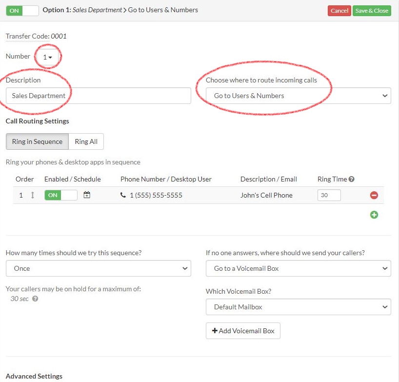 Go to Users and Numbers Option