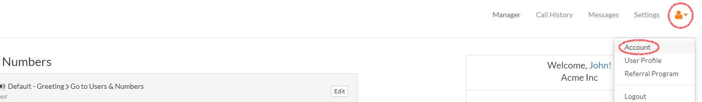 User Icon and Account Menu