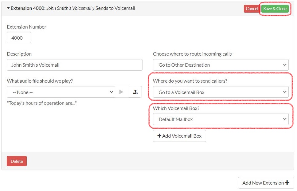 Extension Route to Voicemail
