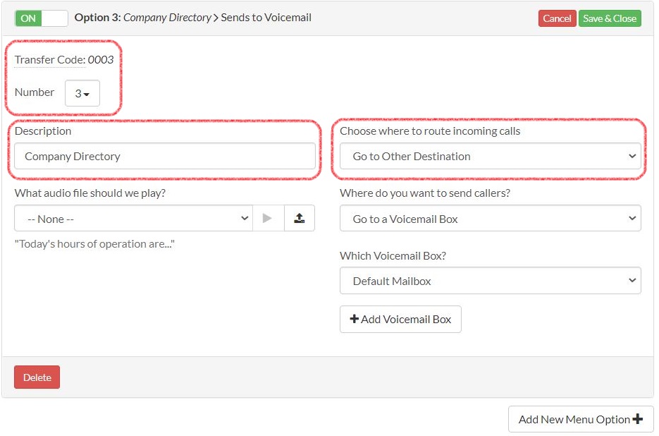 Company Directory Menu Option Setup