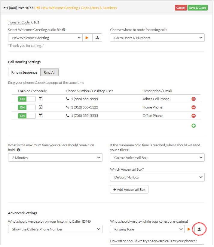 Music on Hold Upload Icon
