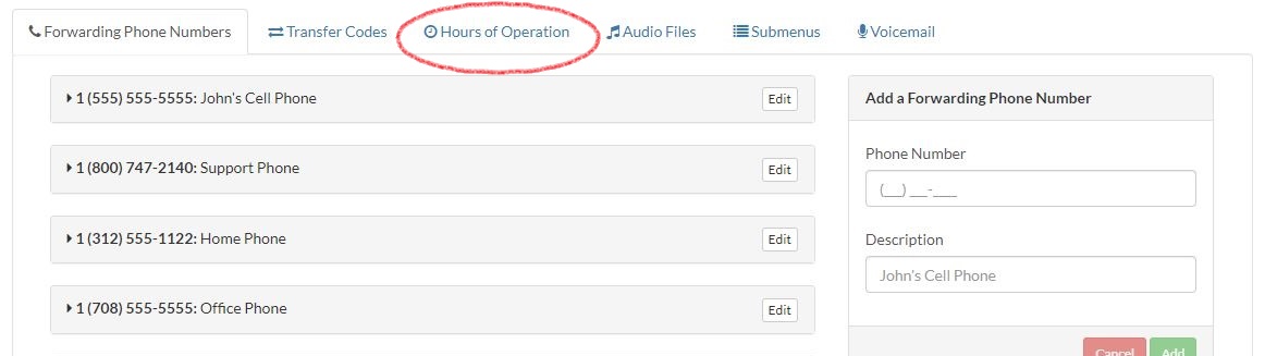 Hours of Operation Tab