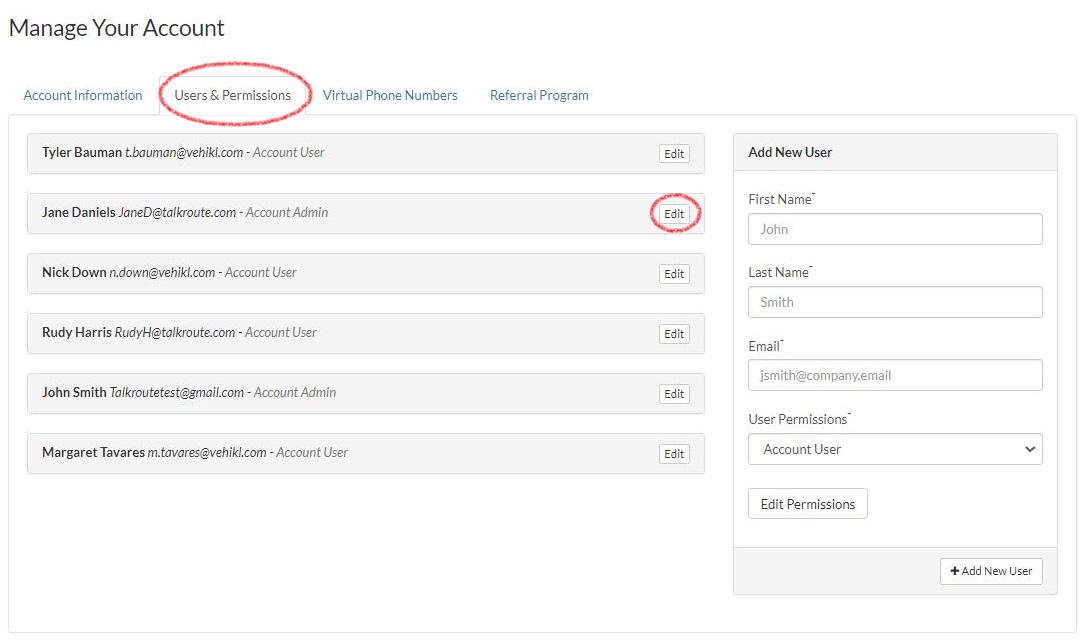 Users and Permissions Tab