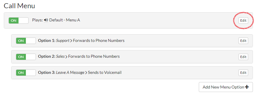 Edit button on call menu