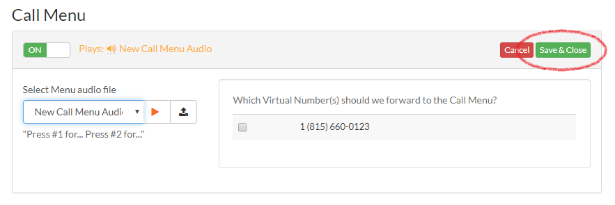 Save and Close button