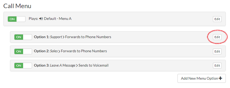 Call Menu Option Edit